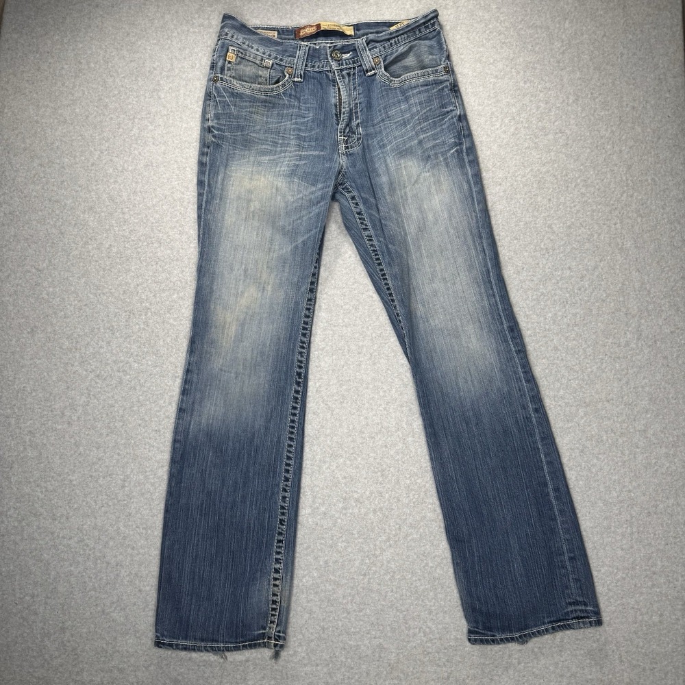Big Star Pioneer Bootcut Jeans Men 32x30 Whiskered Distressed Faded Thick Stitch
